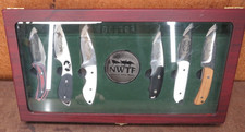 NWTF Elk Bisen Deer Big Horn Sheep Fixed Blade Knife Set In Wood Glass Case picture