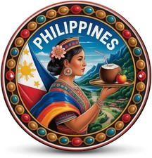Philippines Vintage Philippines Lady Tin Metal Signs Home Décor 8x8 picture