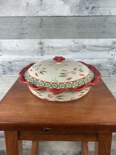 Temp-tations Figural Christmas Pie Dish with Lid Red Ceramic Baker picture