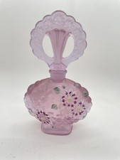 Fenton Pink Frosted Glass Perfume Bottle Hand Painted Flowers picture
