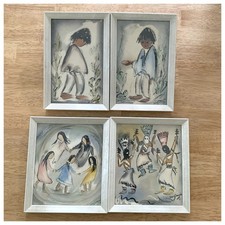 Vintage Ted DeGrazia Art Print on Wood Set of Four Wall Hangings Native American picture