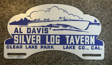 NOS Al Davis' SILVER LOG TAVERN Clear Lake, Ca LICENSE  PLATE TOPPER Resort BOAT picture