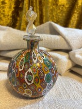 Large Vintage Murano Style Millefiori Art Glass Perfume Bottle Twisted Stopper picture