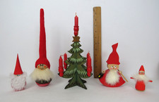 LOT OF 5 VTG MCM SWEDISH CHRISTMAS FIGURINES / TREE WOODEN CANDLE TREE picture