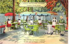 LINEN Postcard OUTDOOR DINING ROOM, FRENCH RESTAURANT DU-BARRY - BOSTON, MA picture