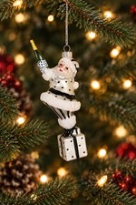 7” Hand Decorated Champagne Popping Santa Glass Christmas Ornament picture