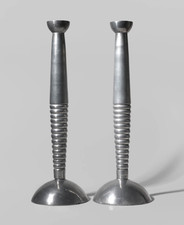Pair Of Massive Rimmed Aluminum Candle Holders picture
