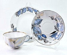 3 Pc Imperial Porcelain Moon Lomonosov Dessert Plate Tea Cup Saucer Set C291 picture