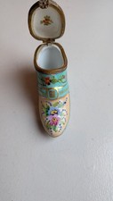 Limoge Box - Vintage French Porcelain Shoe Trinket Box Hand Painted Hinged Pill  picture