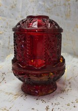Vintage Indiana Glass Large Ruby Red Stars & Bars Fairy Lamp 6.5