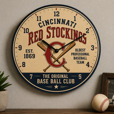 Vintage Cincinnati Red Stockings inspired clock | 10 Inch Sports Wall Decor picture
