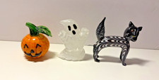 Vintage Lenox Art Glass Halloween Collection-Ghost Black Cat & Jack-O-Lantern picture