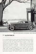 1934 Lincoln Five Passenger Convertible Sedan Phaeton Vintage Print Ad picture