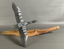 Hand Carved and Painted Loon Wooden Look in Flight Mounted Driftwood Plaque picture
