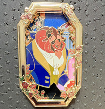 Disney Royal Gardens Fantasy BATB Rose Frame Gold-Tone Portrait Pin LE 50 picture