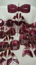 7 Vintage Capiz Shell Burgundy Bows 3D Hanging Christmas Ornaments 6x6x1.75 picture