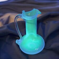 Blue Art Glass Small Pitcher Creamer Hand Blown Manganese 365nm Green UV Glow picture