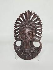 Vintage Balinese Female Hand Carved Solid Wood Deity Goddess Janger Wall Hanging picture