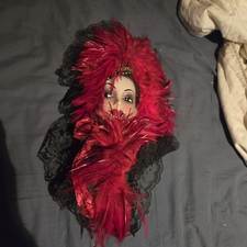 Signed Numbered - Unique Creations Feather Venetian Style Face Mask Red Black picture