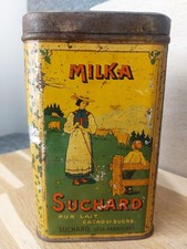 Antique Suchard Cocoa Milka Velma 4 Sided Lithographed Sheet Metal Box circa 1900 picture