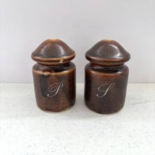 Porsgrund Norway Lava Salt Pepper Shakers Eystein Sandnes Vintage Brown Pottery picture