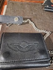 Black Leather Harley-Davidson tri-fold hain wallet Eagle Embossed picture