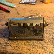 Vintage Metal Perpetual Desk Calendar Flip Date Display FRI 13 DEC picture