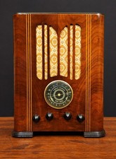 Old Antique Wood Emerson Vintage Tube Radio - Restored & Working Tombstone picture