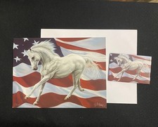 VTG July 4th Combo Leanin' Tree Greeting Card/Magnet Horse USA Flag Kim McElroy picture