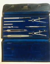 Vintage 9-Piece Keuffel & Esser MINUSA 785 1/2 Drafting Set w/ Felt Lined Case picture