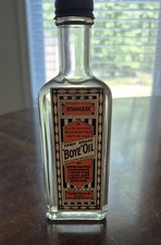 VINTAGE BOYE OIL GLASS BOTTLE W/ METAL CAP . Never Used, Nice Lable picture