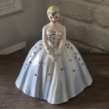 Vtg 50s 60s Porcelain Ceramic Posey Holder, Makeup Brush picture