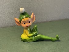 Rare Vintage Ceramic Pixie Elf Figurine Knee Up 1950s Mid-Century Green Japan picture
