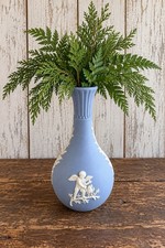 Vintage Wedgwood Blue Jasperware Bud Vase Cherub Relief Made in England picture
