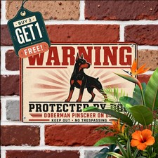 Beware Guard Doberman Dog Metal Sign Yard Fence Security Warning Tin Sign picture