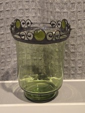 Vintage PartyLite La Rosetta Sage Green Glass Hurricane Candle Holder P7314 picture