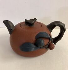 CHINESE RED YIXING ZISHA CLAY TEAPOT WITH RELIEF FRUITS & MARK picture