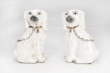 AAI Staffordshire Dog Pair, Antique White with Crackle Finish picture