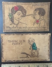LOT 2 Vtg 1906 - '07 Antique LEATHER POSTCARDS Humor Romance - Signed, Stamped picture