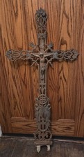 ANTIQUE ARCHITECTURAL FRENCH CAST IRON CRUCIFIX,CROSS VINTAGE MARKER 49