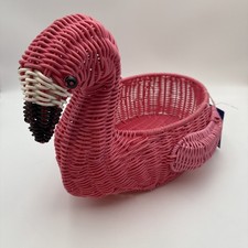 Ciroa Pink Flamingo Resin Wicker Basket Tropical Décor Hello Summer NWT picture