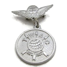 Vintage 1937 TWA TWAC Employee Club Pin Brooch Angel Wings Medallion Aviation picture