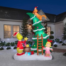 Gemmy Airblown Inflatable 11.5ft Christmas Light Grinch w/Cindy Lou and Max on C picture