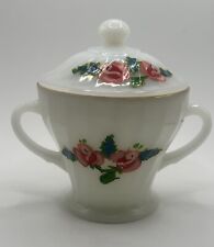 Vintage Fire King Oven Ware Floral Milk Glass Sugar Bowl With Lid picture