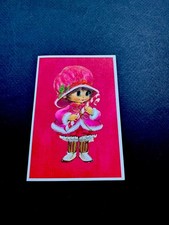 1 VTG Hallmark Xmas Greeting Card by Mary Hamilton Girl In Cute Dress/Hat & 🍭 picture