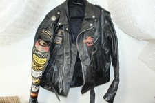 Vintage Leather Jacket Harley Owners Group With Multiple Patches Black SZ 50 BT picture