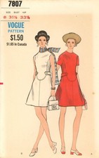Vogue 7807 High-Fitted A-Line Dress w Buttoned Back Belt, Pockets Sz 8 COMPLETE picture