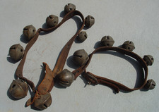 Antique Vtg WEB Sleigh Bells Running Horse William Barton Leather Strap Set Lot picture