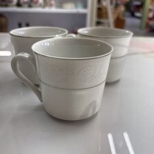 Set of 3 Vintage Southwicke Coffee Cup White Lace Porcelain China Silver Trim 3