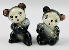 Vintage Japan Ceramic Kitsch Bears Salt & Pepper Shakers Big Eye MCM picture